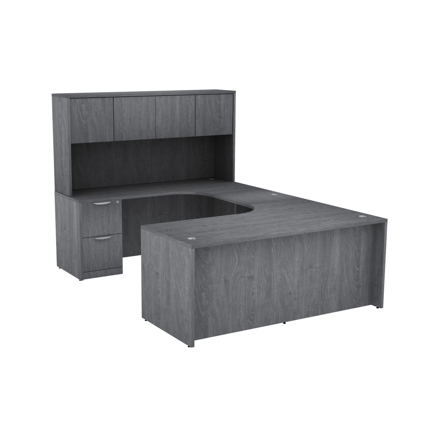 Classic Laminate U Desk with Extended Worksurface on Desk and Credenza w/Hutch Full Pedestals 71" x 96" Footprint