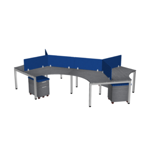 Elements 120 degree U Leg  Quad Pod Workstation w/ Partitions 87" x 150" Footprint