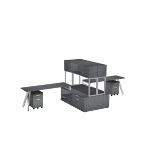 Elements V Leg Dual L Workstations w/ Low Storage and Hutches 72" x 144" Footprint