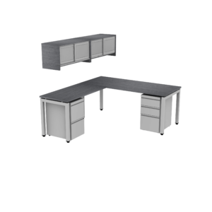 Elements U-Leg L Desk Mobile Double Pedestal w/ Wall mounted Overhead Storage 72" x 72" Footprint