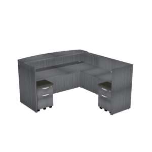 Classic Lam L Reception Desk Mobile BF Double Pedestal w/ Bow Transaction Top 71" x 72" Footprint